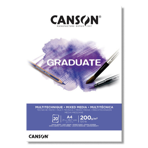 "Canson" Альбом для смешанных техник "Graduate Mix Media" 200 г/м2 A4 21 х 29.7 см склейка с одной стороны 20 л. C400110377 Белый