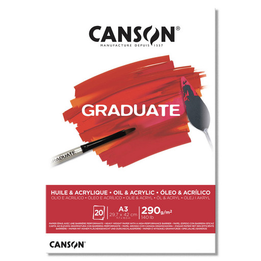 "Canson" Альбом для акрила и масла "Graduate" 290 г/м2 A3 27.9 х 42 см склейка с одной стороны в полиэтиленовой пленке 20 л. C400110381