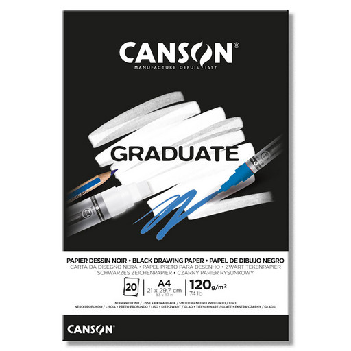 "Canson" Альбом для смешанных техник "Graduate" 120 г/м2 A4 21 х 27.9 см склейка с одной стороны 20 л. C400110386 Черная бумага