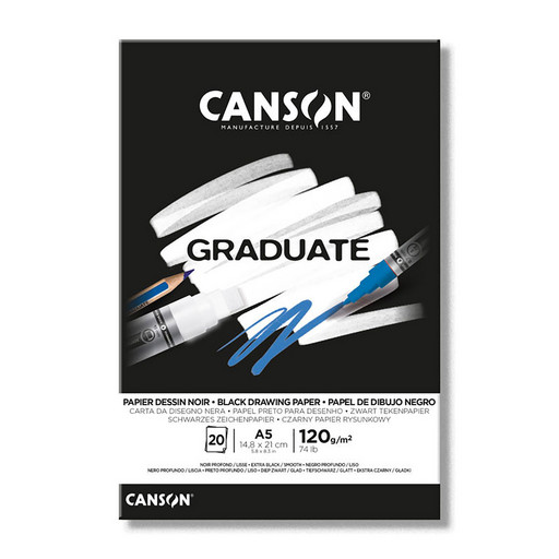 "Canson" Альбом для смешанных техник "Graduate" 120 г/м2 A5 14.8 х 21 см склейка с одной стороны 20 л. C400110385 Черная бумага