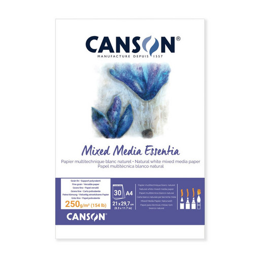 "Canson" Альбом для акварели ESSENTIA MIX MEDIA 100% целлюлоза 250 г/м2 21 х 29.7 см склейка с одной стороны 30 л. C31414P000 мелкозернистая