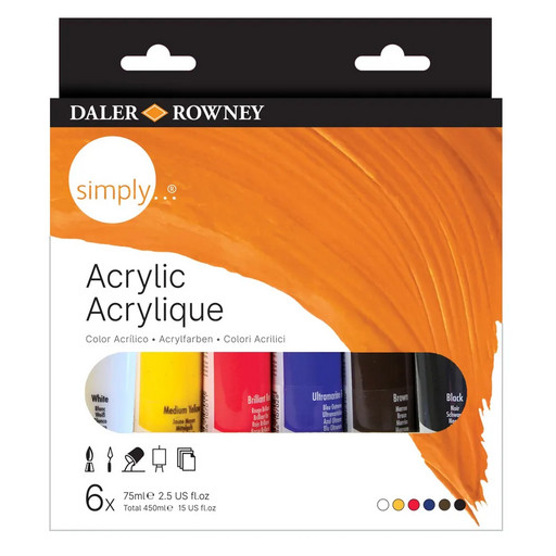 Краска акриловая "Daler Rowney" набор Simply 6 цв. х 75 мл 126500025
