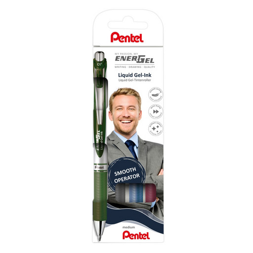 "Pentel" Набор гелевых автоматич.ручек Pentel EnerGel BL77 в карт. упаковке, 0.7 мм, 4 цвета 4 шт. BL77-4COL2 цвет чернил: ассорти