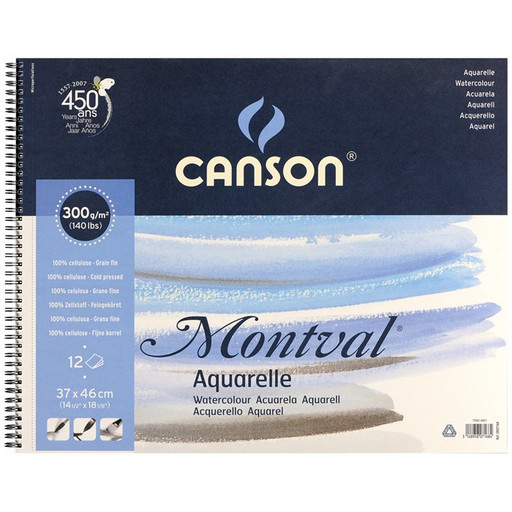 "Canson" Альбом для акварели "Montval" 100% целлюлоза 300 г/м2 A3+ 37 х 46 см на спирали 12 л. C200807168 мелкозернистая
