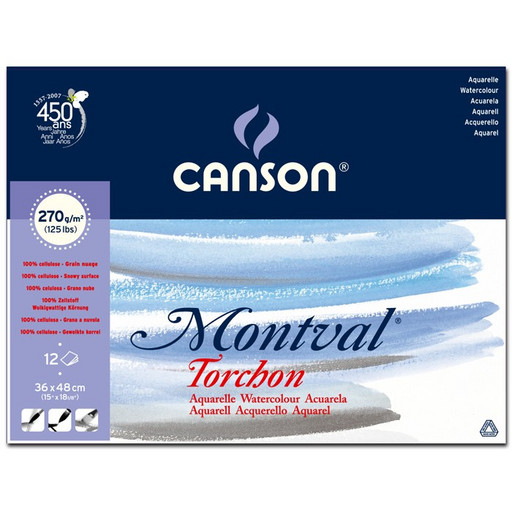 "Canson" Блок для акварели "Montval" 100% целлюлоза 270 г/м2 A3+ 48 х 36 см склейка с одной стороны 12 л. C200807326 среднезернистая