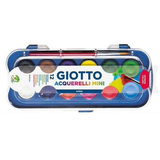 Краска акварель "Giotto" Набор сухой высокопигментированной акварели в таблетках мини формат d=23 мм, в кюветах 12 цв. F352300