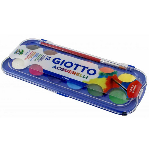 Краска акварель "Giotto" Сухая высокопигментированная акварель в таблетках мини формат d=30 мм,. в кюветах 12 цв. F351400