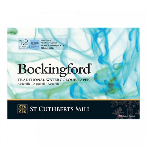 "St. Cuthberts Mill" Альбом для акварели "Bockingford CP" 100% целлюлоза 300 г/м2 18 х 26 см склейка с одной стороны 12 л. T47130001011B среднезернистая