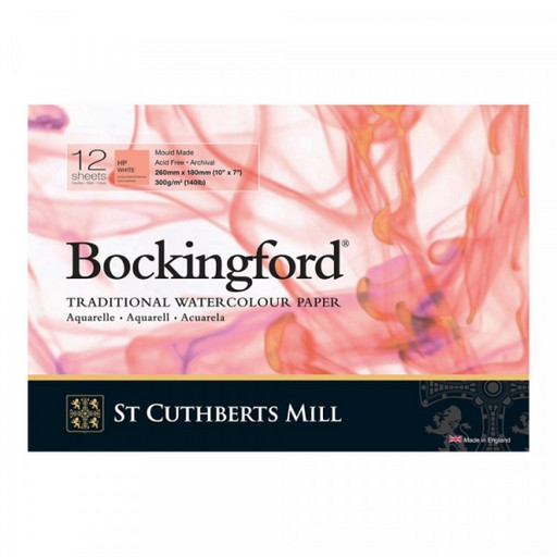 "St. Cuthberts Mill" Альбом для акварели "Bockingford HP" 100% целлюлоза 300 г/м2 18 х 26 см склейка с одной стороны 12 л. T45330001011B шероховатая гладкая