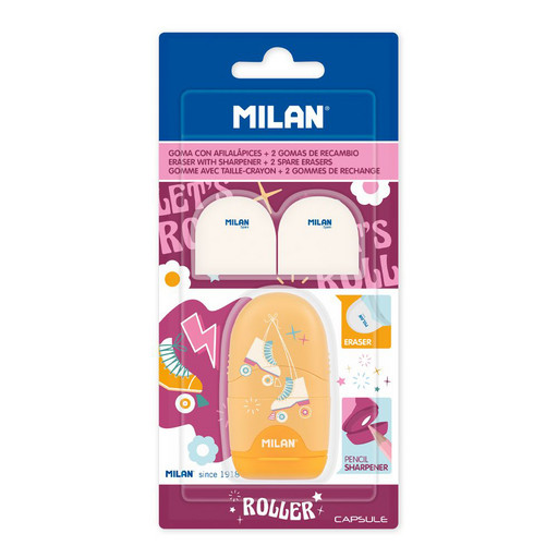 "Milan" Набор ластик с точилкой для карандашей CAPSULE Roller + 2 запасных ластика BYM10034RL