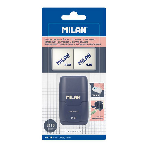 "Milan" Набор ластик и точилка для карандашей COMPACT + 2 запасных ластика BYM10140SNCB темно-синий