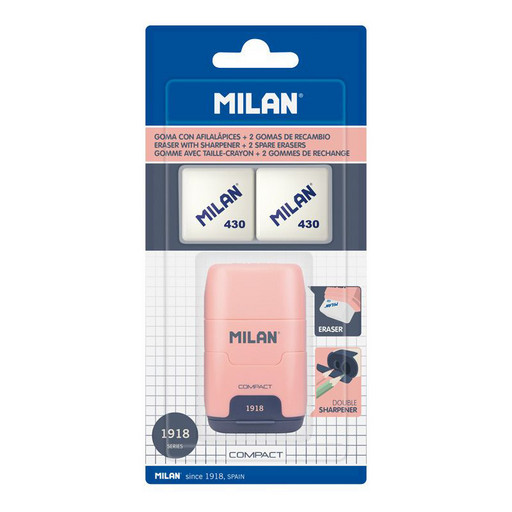 "Milan" Набор ластик и точилка для карандашей COMPACT + 2 запасных ластика BYM10140SNCP розовый
