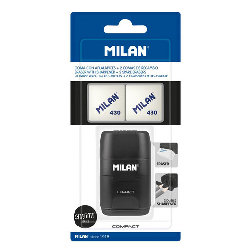 "Milan" Набор ластик и точилка для карандашей COMPACT + 2 запасных ластика BYM10140DW черный
