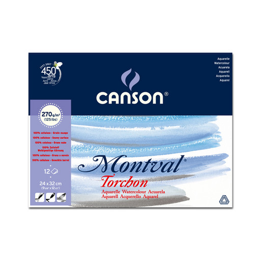 "Canson" Альбом для акварели 100% целлюлоза 270 г/м2 24 х 32 см склейка с одной стороны 12 л. C200807324 крупнозернистая