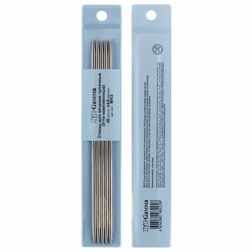 Спицы GAMMA 5-ти компл. чулочные MK5 сталь d 4.0 мм 20 см 5 шт под никель