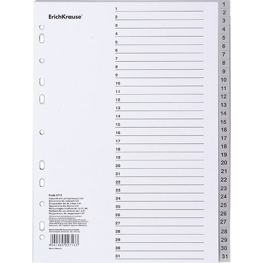 Разделитель листов пластиковый ErichKrause Цифрровой 1-31, А4, 31 л.