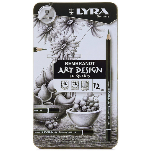 "LYRA" L1111120 Набор карандашей Art Design заточенный ассорти 12 шт. ассорти 6B-4H в металлической коробке L1111120