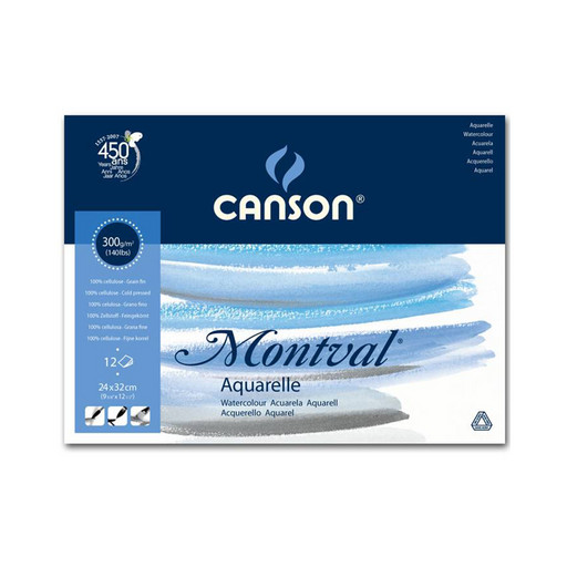 "Canson" Альбом для акварели "Мontval" 100% целлюлоза 300 г/м2 24 х 32 см склейка с одной стороны 12 л. C200807319 мелкозернистая