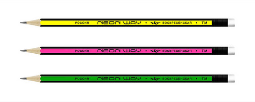 "ВКФ" "Neon way" 3P 1-1565 Набор графитных карандашей ОПП неон с полосатыми гранями с ластиком заточенный ТМ (HB) 10 х 3 шт.