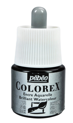 Краска акварель "PEBEO" акварельные чернила Colorex во флаконе с пипеткой 45 мл 341-023 черный