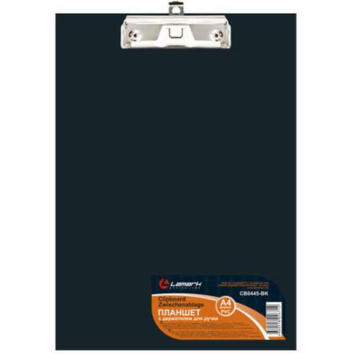 Планшет с зажимом LAMARK, А4, картон/PVC, держатель д/ручки, европодвес, черный