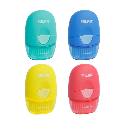 "Milan" Ластик с щеточкой Capsule овальный 53х35х18 мм 16 шт. 4900116 ассорти