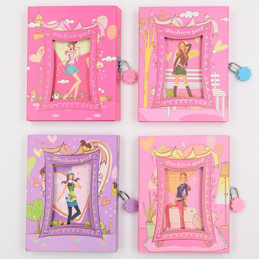 Блокнот + ручка в футляре с замочком (А6, 62 л., линия, обл. 7БЦ, гребень) MAYLOTT Модница/ 4 дизайна