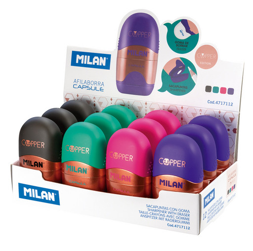 "Milan" Ластик-точилка Capsule Cooper 1 отверстие 12 шт. ассорти 4717112