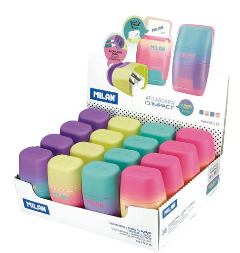 "Milan" Ластик-точилка Compact Sunset 2 отверстия 16 шт. ассорти 4721116
