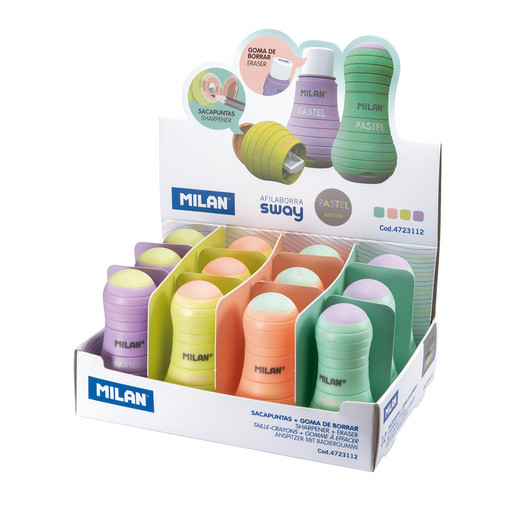 "Milan" Ластик-точилка Sway pastel 1 отверстие 12 шт. ассорти 4723112