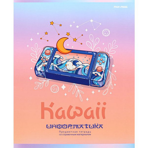 Тетрадь предметная 48 л., клетка, Prof-Press Kawaii. Информатика, выборочный лак, soft touch