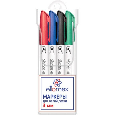 Набор маркеров для м/м доски 3,0 мм 4 цвета Attomex, пулевидный ПУ