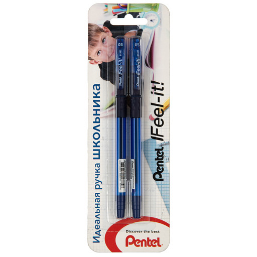 "Pentel" Набор ручка шариковая Feel it!, металлич. наконечник, 3-х гран. зона захвата, в блистере 2 шт. XBX485-CC цвет чернил: синий