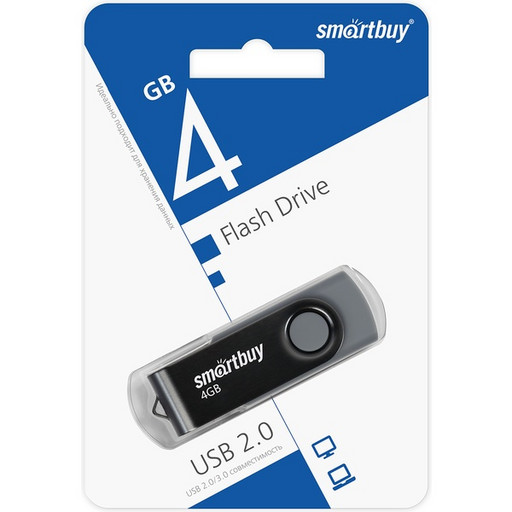 Флеш-накопитель USB 2.0, 4 ГБ, Smartbuy Twist_черный