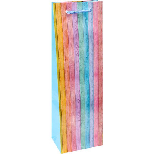 Пакет бумажный, 36*12*8.5 см, Разноцветные дощечки, глянцевый (под бутылку)