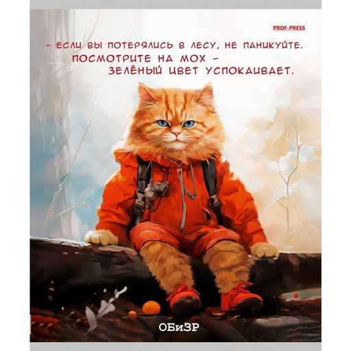 Тетрадь предметная 48 л., клетка, 60 г/м?, обл. мел. картон, Prof-Press Жил был кот_ОБиЗР