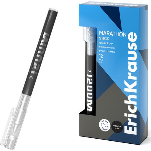 Ручка-роллер, черная, d=0.5 мм, линия 0.4 мм, система "Free Ink", ErichKrause Marathon