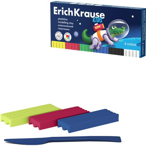 Пластилин классический ErichKrause Kids Space Animals, 6 цветов, 108 г, стек в комплекте, к/упаковка