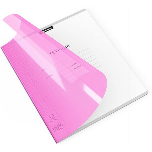Тетрадь 12 л., клетка, 60 г/м2, пласт. обложка, ErichKrause Классика CoverPro Neon_розовая