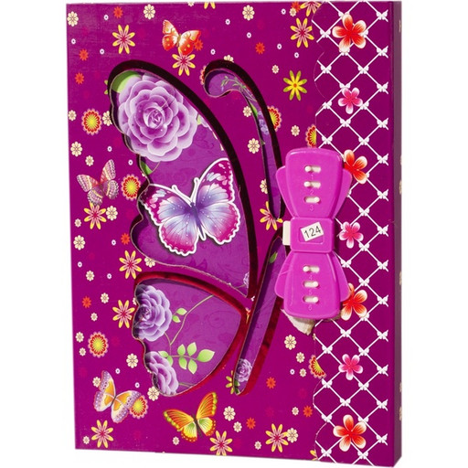 Блокнот с кодовым замочком, А5, 40 л., линия, на гребне,  Alingar Цветы и бант (фиолетовый)