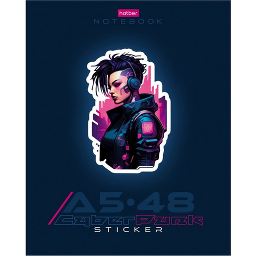 Тетрадь 48 л., клетка, 65 г/м2, обл. мел. картон, выб. лак, Hatber Cyberpunk sticker_5 дизайнов