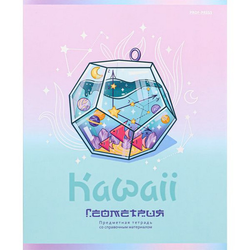 Тетрадь предметная 48 л., клетка, Prof-Press Kawaii. Геометрия, выборочный лак, soft touch