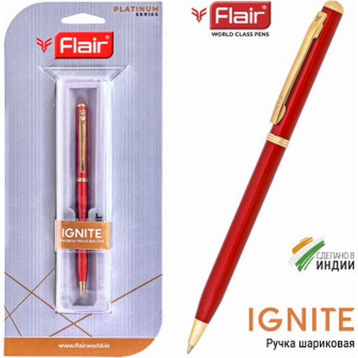Ручка шариковая автоматическая Flair IGNITE, синяя, цв. корпуса красный, блистер
