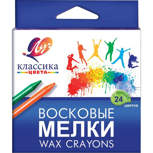 Мелки восковые на масляной основе, 24 цвета ЛУЧ. Классика цвета, круглое сечение, к/упаковка