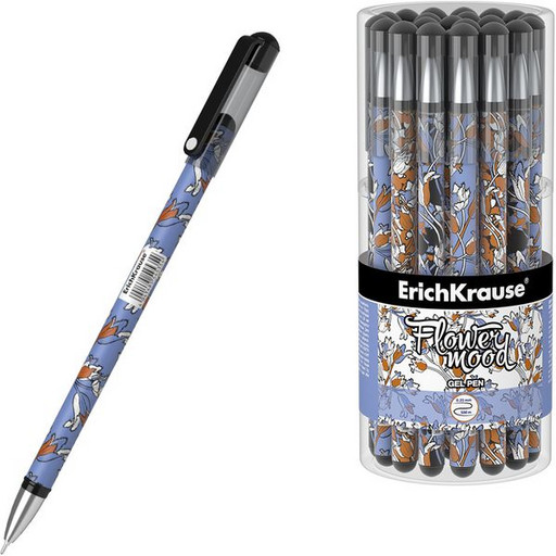 Ручка гелевая 0.38 мм черная ErichKrause Tulips Stick, игольч. ПУ, метал. наконечник, SoftTouch