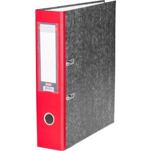 Папка–регистратор с арочным механизмом Hatber Мраморная, А4, 70 мм, м/кант, карман, красный
