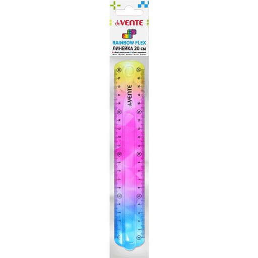 Линейка 20 см, гибкий пластик, полупрозрачная радужная, deVENTE Rainbow Flex