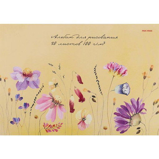 Альбом для рисования А4/100/20 л., на склейке, Prof-Press Полевые цветочки, мел. бумага
