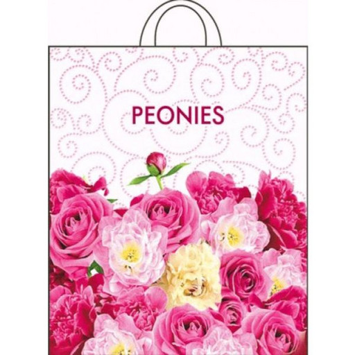 Пакет с петлевой ручкой, 38*42 см, полиэтилен 40 мкм, Пионы