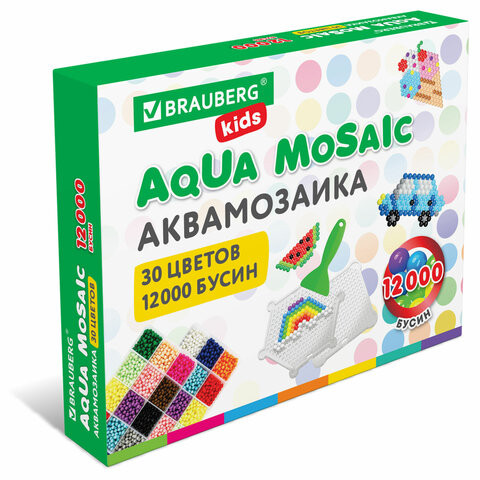 Аквамозаика 30 цветов 12000 бусин, с трафаретами, инструментами, аксессуарами, BRAUBERG KIDS, 664917